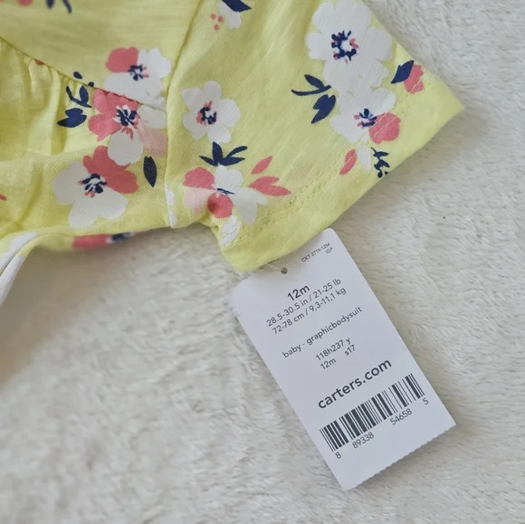 Carter's Baby Girls' Floral Bodysuit, Yellow, Multicolor - Picture 3 of 6